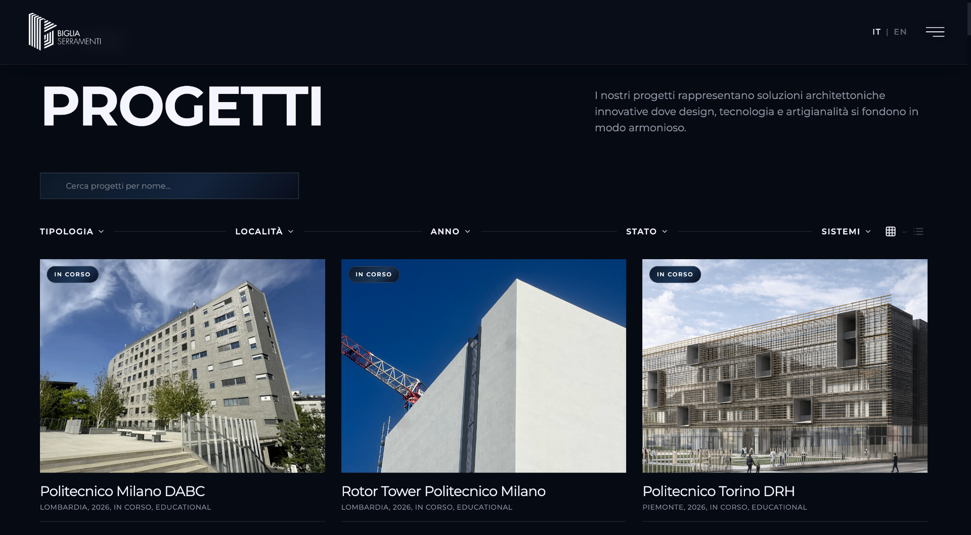 Biglia Serramenti — Pagina Progetti